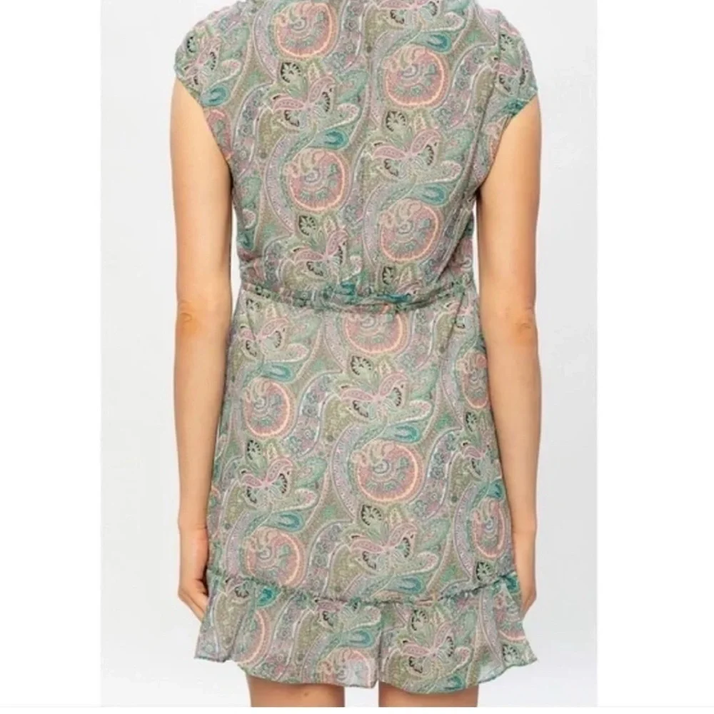 ALLSAINTS Zini Shahmina Paisley Wrap Mini Short Sleeve Dress Green Pink size 6 - Picture 4 of 17
